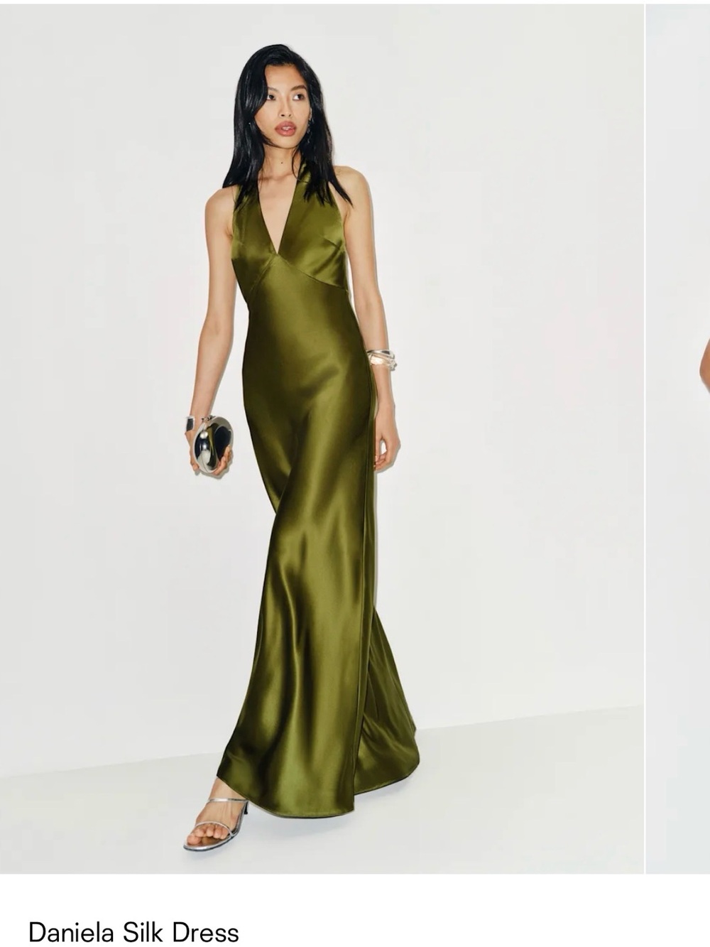 Reformation Daniela Silk Dress in Pear - Picture 2 of 7